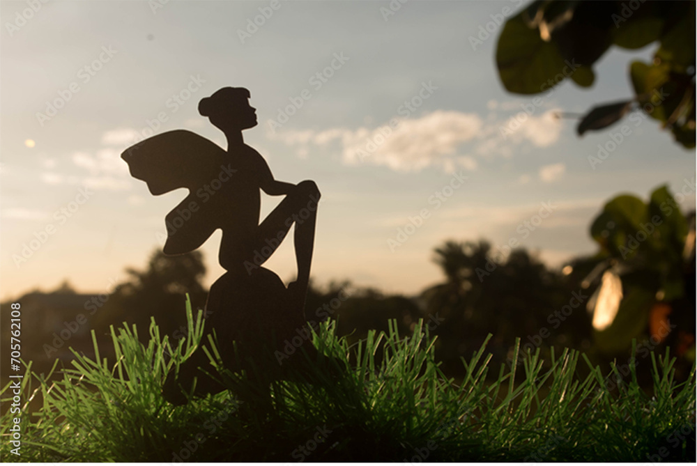 silhouette of a fairy in a field