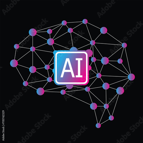 AI chip in the form of a brain. Vector illustration on a black background.