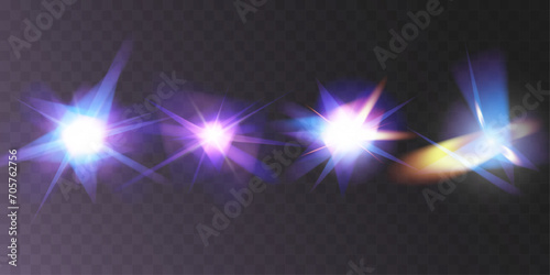  Light star crystal shiny hologram bokeh. Set of transparent color effects.
