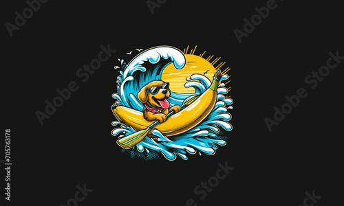 dog riding banana on sea vector artwork design