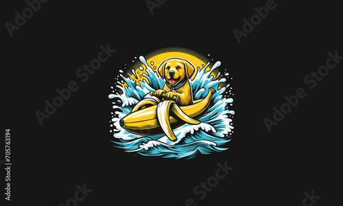 dog riding banana on sea vector artwork design