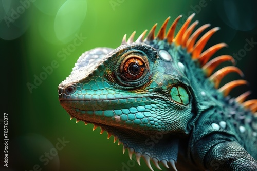 Close-Up Portrait of a Green Iguana Displaying Vibrant Colors in a Tropical Habitat