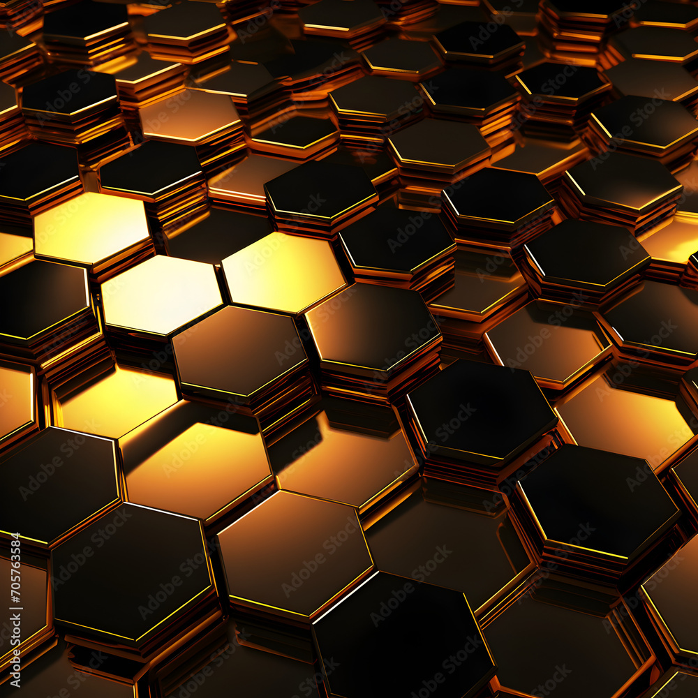 Gold Hexagons on a dark background Gold Hexagons on a dark background