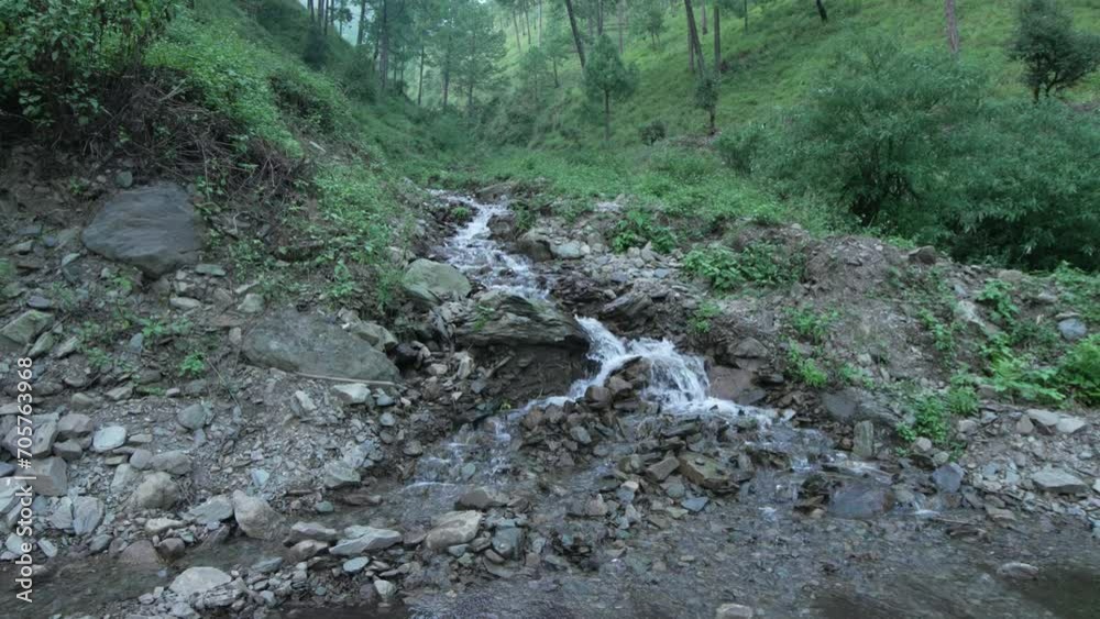 Immerse yourself in the mesmerizing beauty of water as it gracefully flows through the lush forests of Uttarakhand.4k footage Immerse yourself in the mesmerizing beauty of water as it gracefully flows through the lush forests of Uttarakhand.4k footage