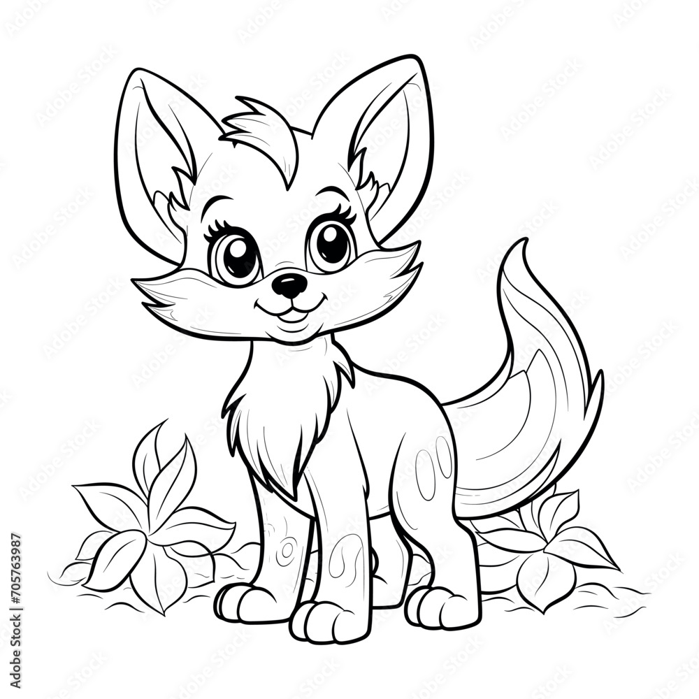 Fox illustration coloring page - coloring book for kids