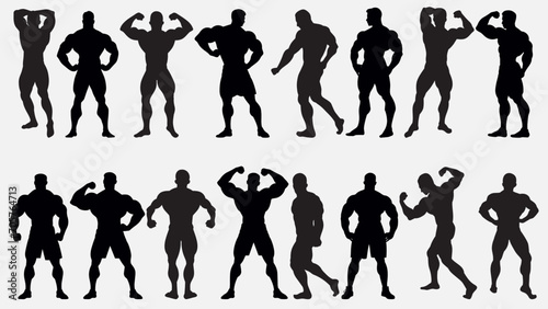 Obraz na płótnie Muscular bodybuilder vector silhouette illustration isolated on white background