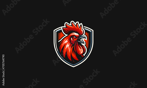 head rooster with shield vector logo design