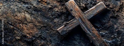 Ash Wednesday banner with lying wooden cross