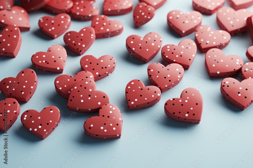a bunch of red hearts with white dots on a light blue background with space for a text or a picture to put in the center of the image ornament. a bunch of red hearts with white dots on a light blue background with space for a text or a picture to put in the center of the image ornament.
