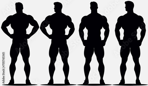 Bodybuilder man silhouette set, Body builder flexing Man standing vector silhouette set