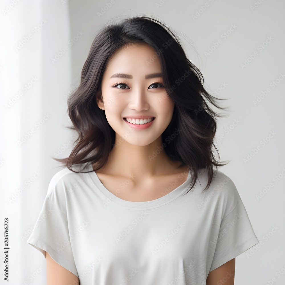 young happy asian woman posing and looking in camera,white background young happy asian woman posing and looking in camera,white background