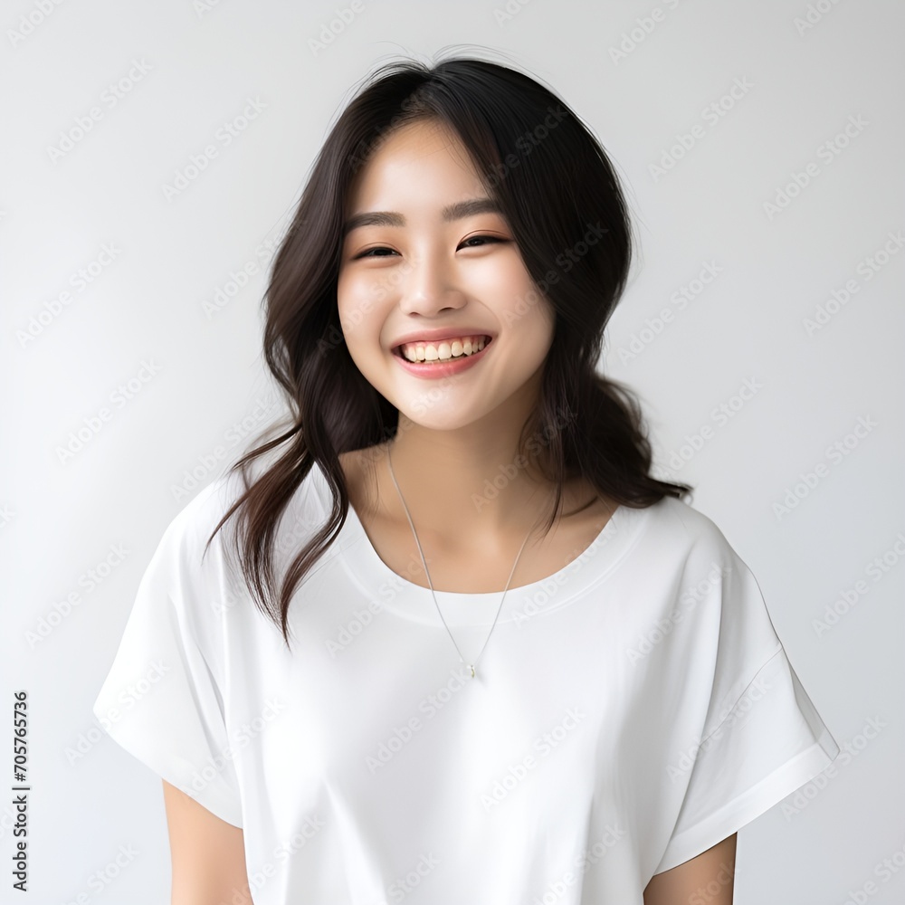 young happy asian woman posing and looking in camera,white background young happy asian woman posing and looking in camera,white background