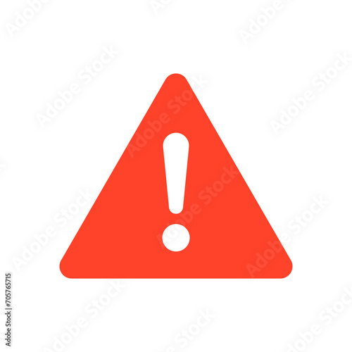 Warning attention red triangle sign with exclamation mark symbol, flat vector illustration. photo
