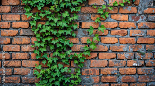 Timeless Growth Ivy Leaves Ascending an Aged Brick Wall © Natthaphat 