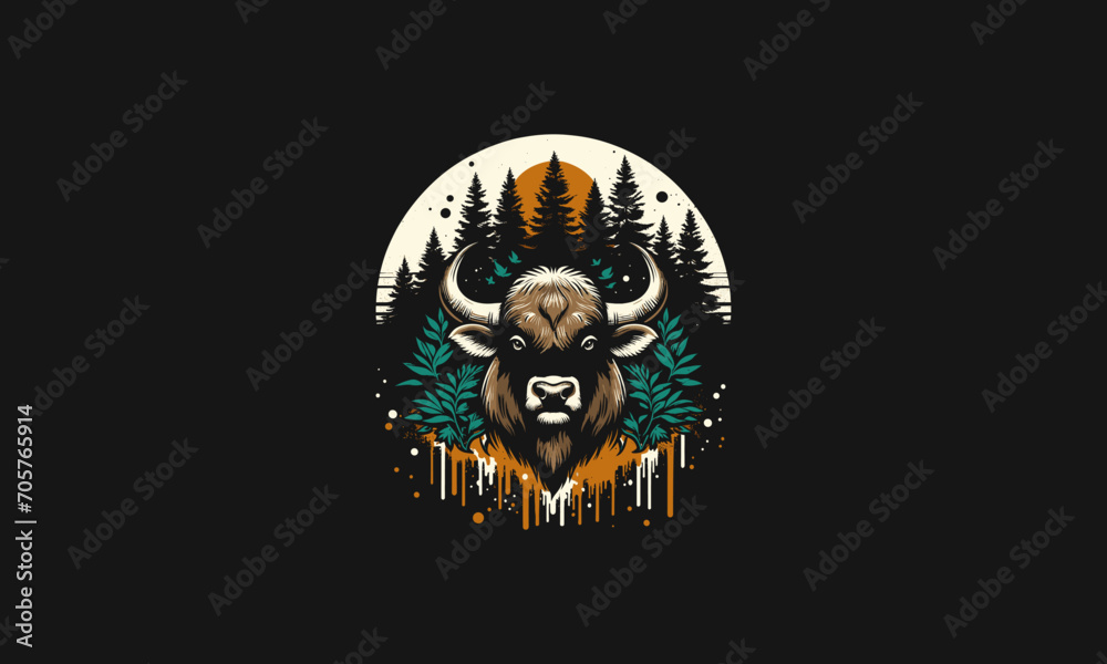 head buffalo on forest vector artwork design head buffalo on forest vector artwork design