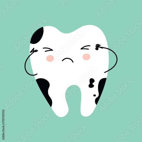 tooth icon vector illustration. diseased tooth. dirty tooth. white tooth icon on a blue background. Concept of medical cabinet, children dentistry.