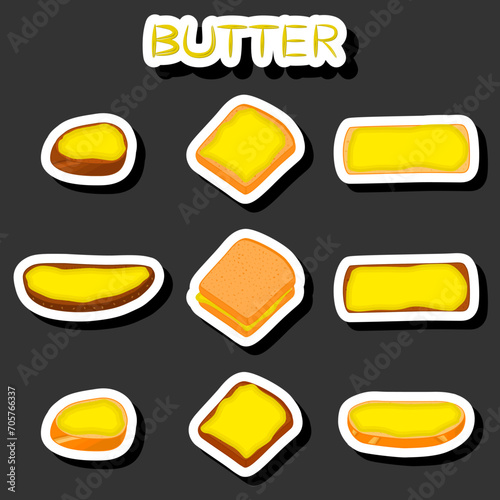 Illustration on theme big colored set different types creamy butter