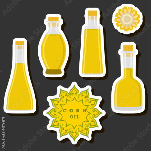 Illustration on theme big set different types liquid oil, bottle various size