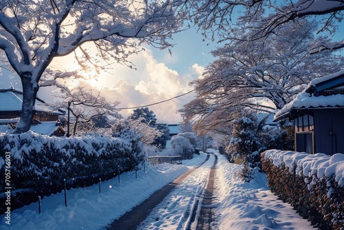 日本の冬の町並み・風景の写真（神社・田舎・都会）