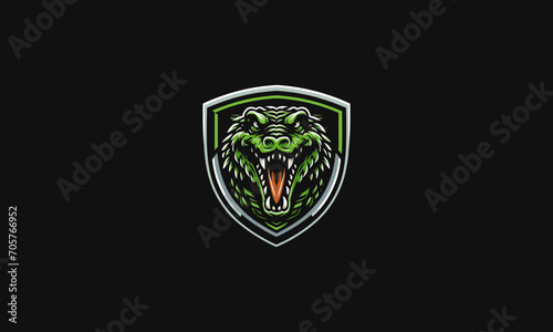 face crocodile angry with shield vector logo design