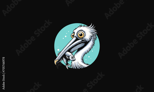 head pelican eat fish vector mascot design photo