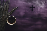Ash Wednesday, sign of cross in purple ashes