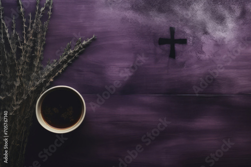 Vászonkép Ash Wednesday, sign of cross in purple ashes