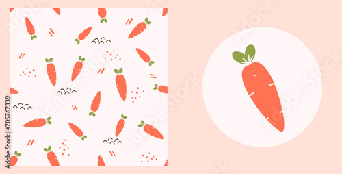 Seamless pattern with carrot on white background. Carrot on circle sign vector.