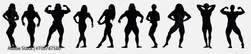 Male and female bodybuilder silhouette. Silhouette of competitive men and women. 