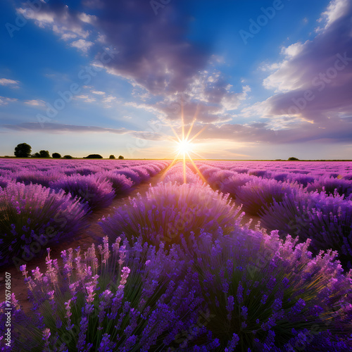 lavender field at sunrise, lavender field at sunset, lavender garden and the sun