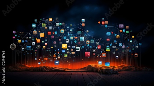 Wallpaper Mural Intricate Web of Interconnected Social Media Icons, Digital Connectivity, Online Networking, Social Media Landscape Torontodigital.ca