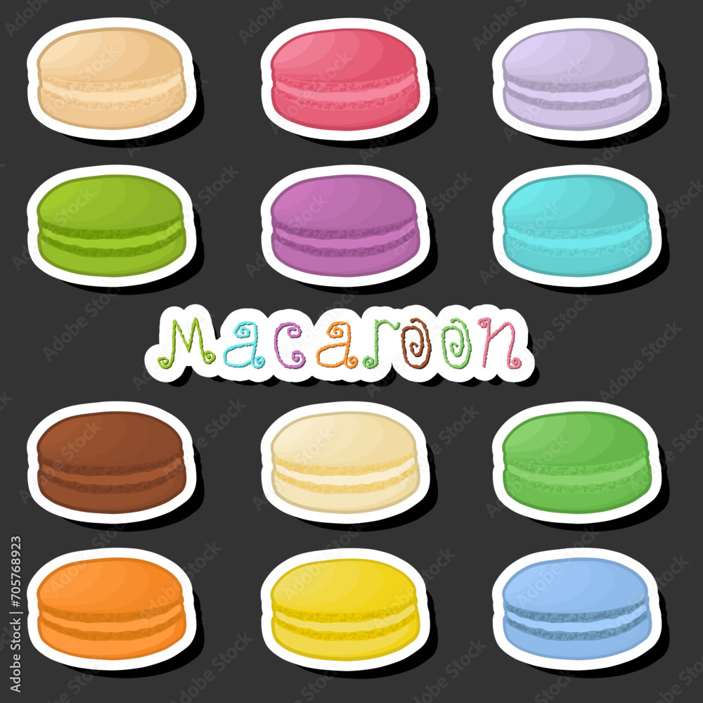 Illustration on theme big set fresh colorful macarons for morning breakfast Illustration on theme big set fresh colorful macarons for morning breakfast