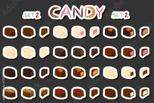 Illustration on theme beautiful big set sweet chocolate candy bonbon