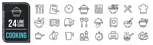 Cooking simple minimal thin line icons. Related meal, kitchen, chef, service. Editable stroke. Vector illustration.