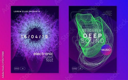 Neon dance flyer. Electro trance music. Techno dj party. Electronic sound event. Club fest poster.