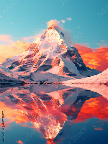 The Highest Mountain In The World Is Mount Qomolangma, A Mountain With A Reflection Of A Lake photo