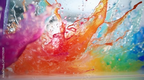 Closeup through window of vibrant and colorful water spreading, creating mesmerizing ripples and abstract liquid art. Dynamic aqua backdrop with transparent surface and fluid motion.
