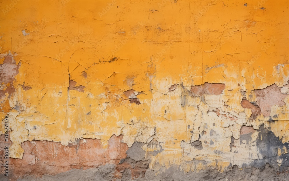 Weathered and Peeling Paint on an Aging Yellow Wall