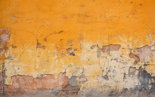 Weathered and Peeling Paint on an Aging Yellow Wall