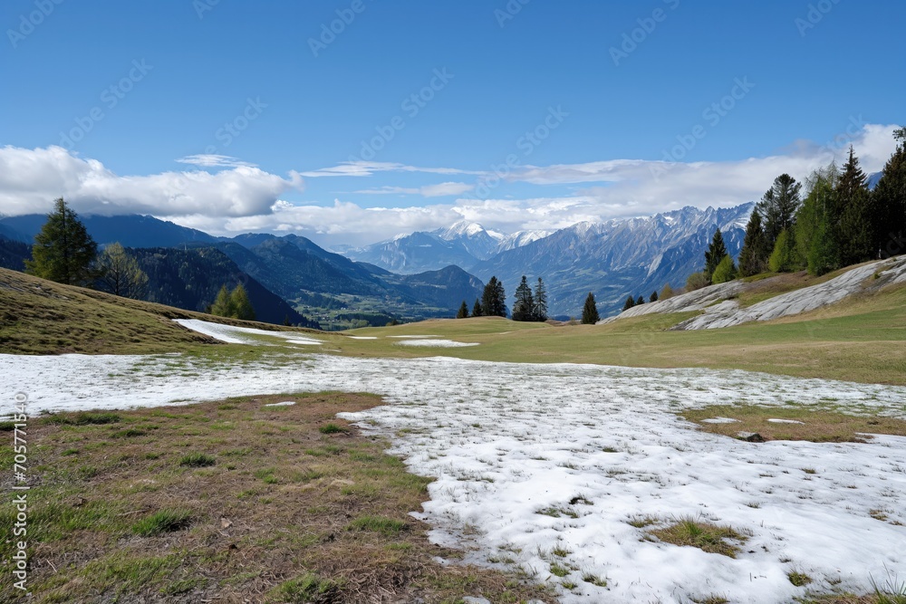 Alpine Ski Resort no snow, grassy patches
