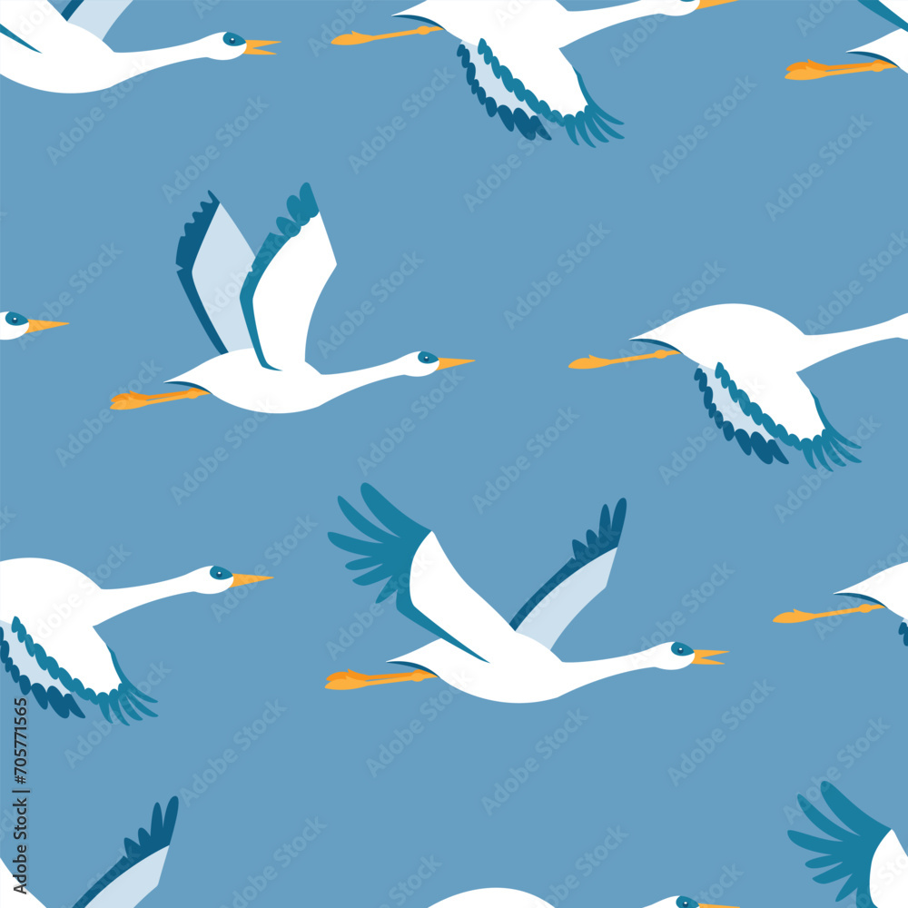 Fototapeta premium Storks vector cartoon seamless pattern background for wallpaper, wrapping, packing, and backdrop.
