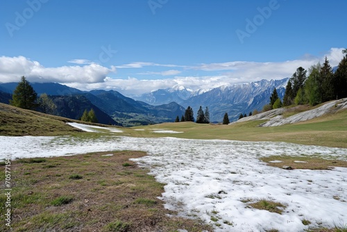 Alpine Ski Resort no snow, grassy patches