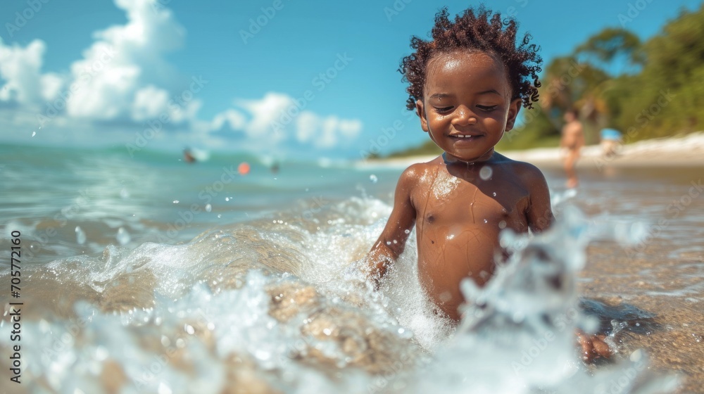 African little boy playing at the beach African little boy playing at the beach