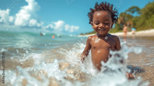 African little boy playing at the beach © Dushan