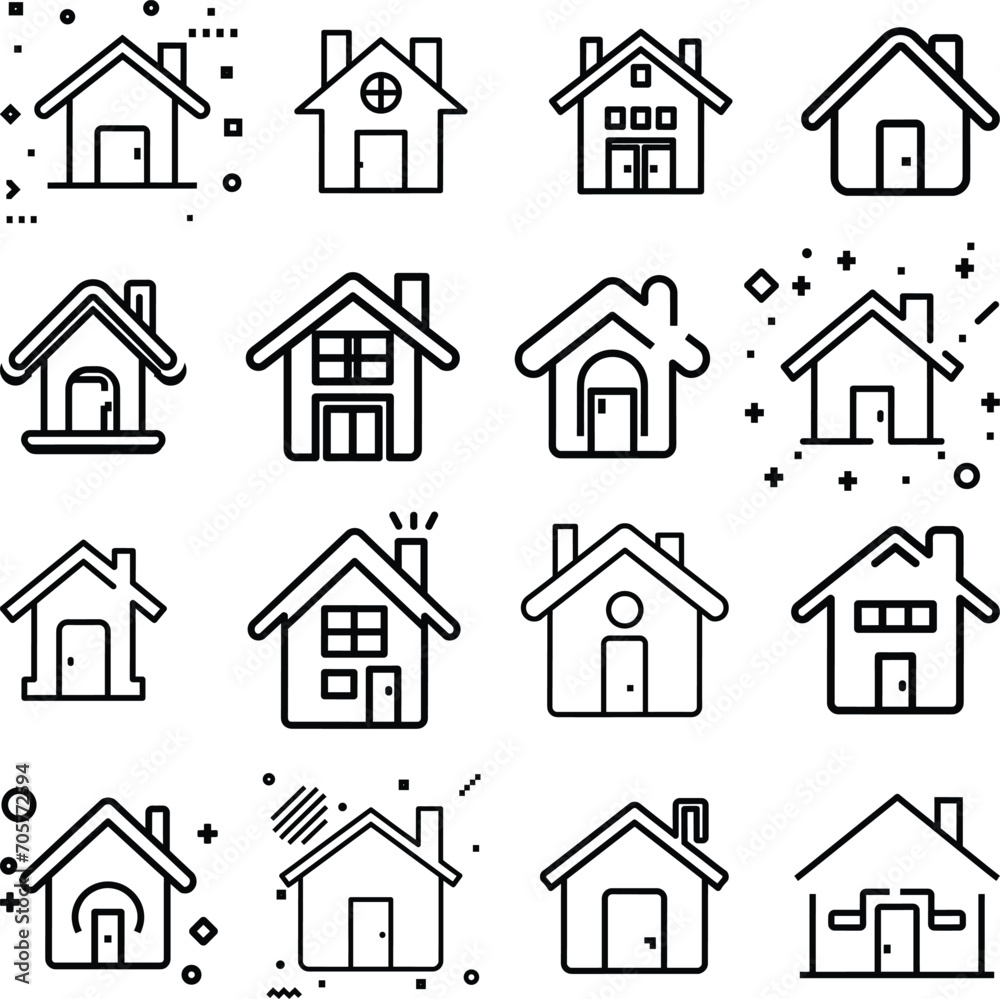 Set of outline home line icons isolated on a white background. House editable icons sign