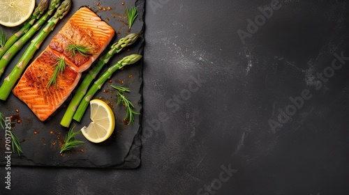 Grilled salmon fish with asparagus photo