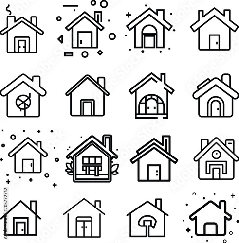 Set of outline home line icons isolated on a white background. House editable icons sign © mobarok8888