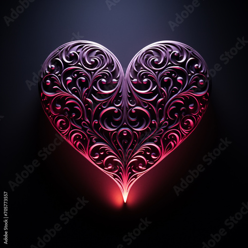 
Love abstract art symbol that is a combination of lines and objects and is neon colored. Black background. photo