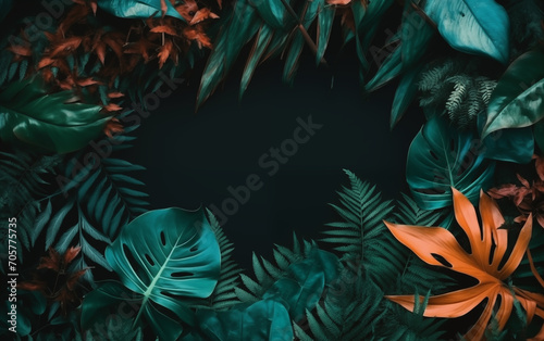 Colorful palm tree leaves created with Generative AI tecnology. 