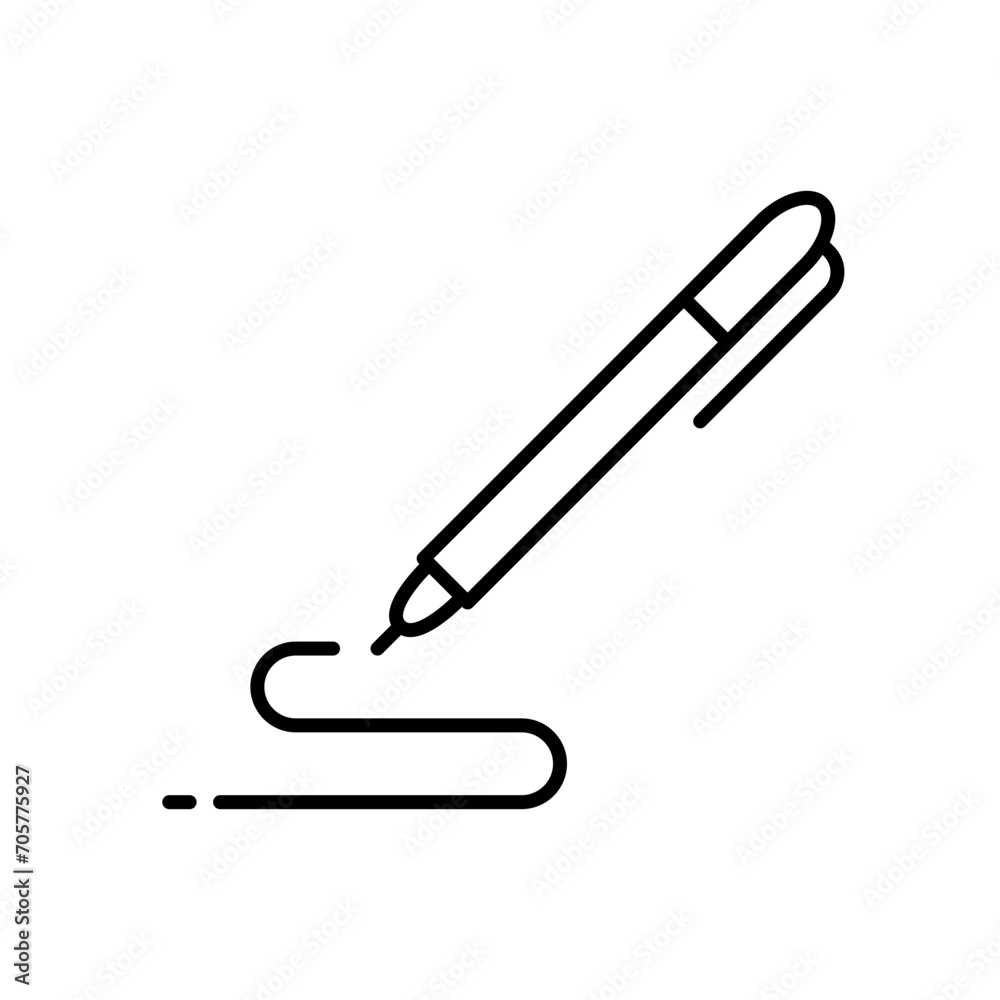 Obraz premium Pen, write icon. Simple outline style. Signature pen, paper, ink, sign, pencil, tool, education concept. Thin line symbol. Vector illustration isolated.